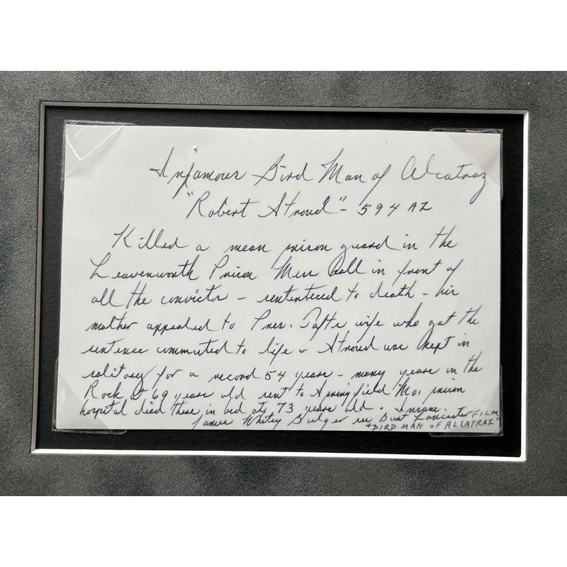 Whitey Bulger Hand Written Signed Framed Letter Birdman of Alcatraz Mafia JSA COA