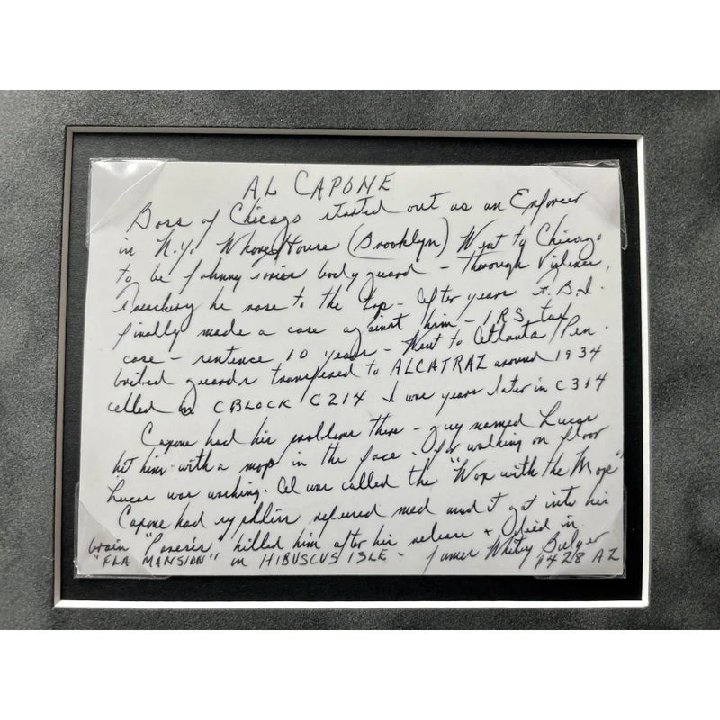 Whitey Bulger Hand Written Signed Framed Prison Letter About "Al Capone" Mafia JSA COA