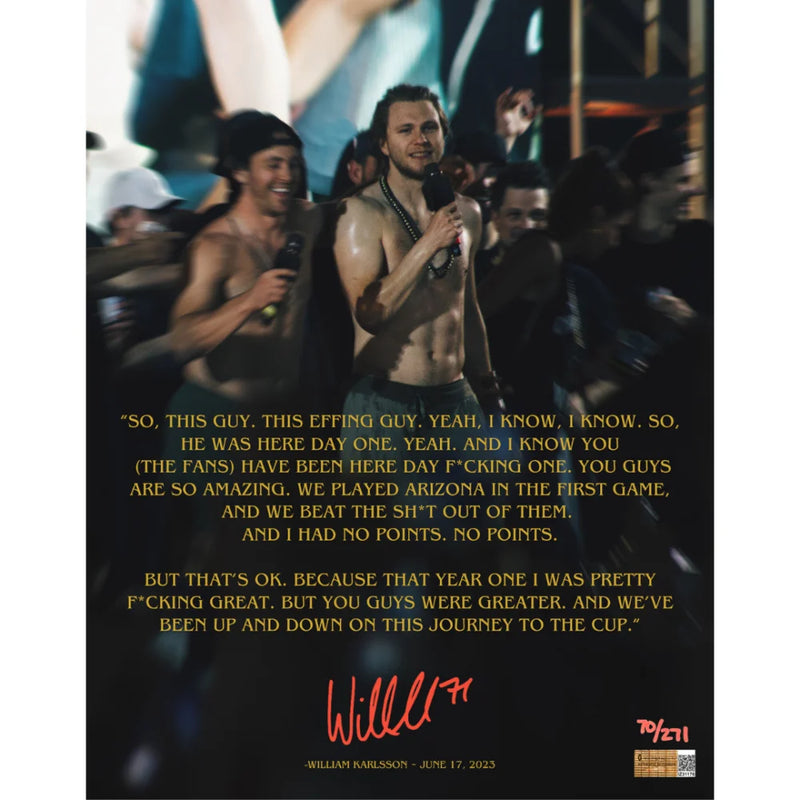 William Karlsson Signed 11x14 Stanley Cup Parade Speech Photo #D/271 Framed Vegas Golden Knights IGM COA Autograph