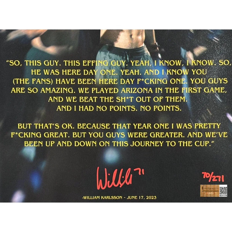 William Karlsson Signed 11x14 Stanley Cup Parade Speech Photo #D/271 Framed Vegas Golden Knights IGM COA Autograph