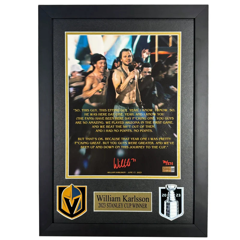 William Karlsson Signed 11x14 Stanley Cup Parade Speech Photo #D/271 Framed Vegas Golden Knights IGM COA Autograph