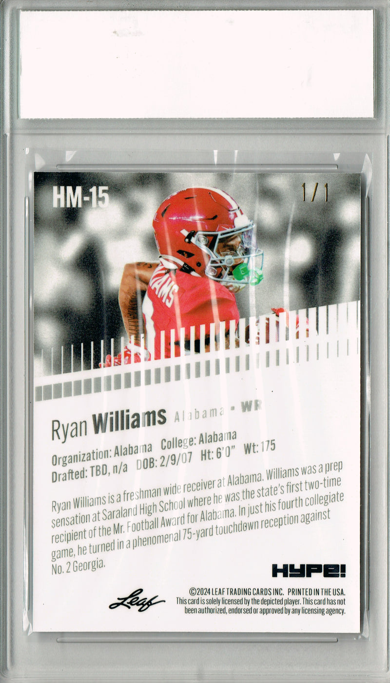 Ryan Williams Rookie Card 2024 Leaf HYPE! #HM-15 Metal 1/1 Platinum, PGI 10, Alabama 0