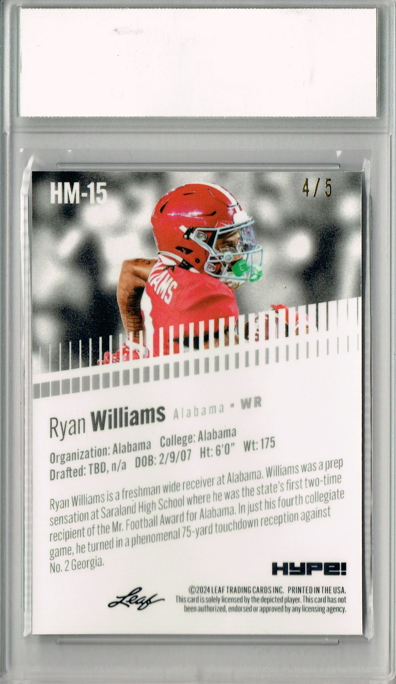 Ryan Williams Rookie Card Alabama Football Trading Card 2024 Leaf HYPE! Metal #HM-15 Green Only 5 Made PGI 10