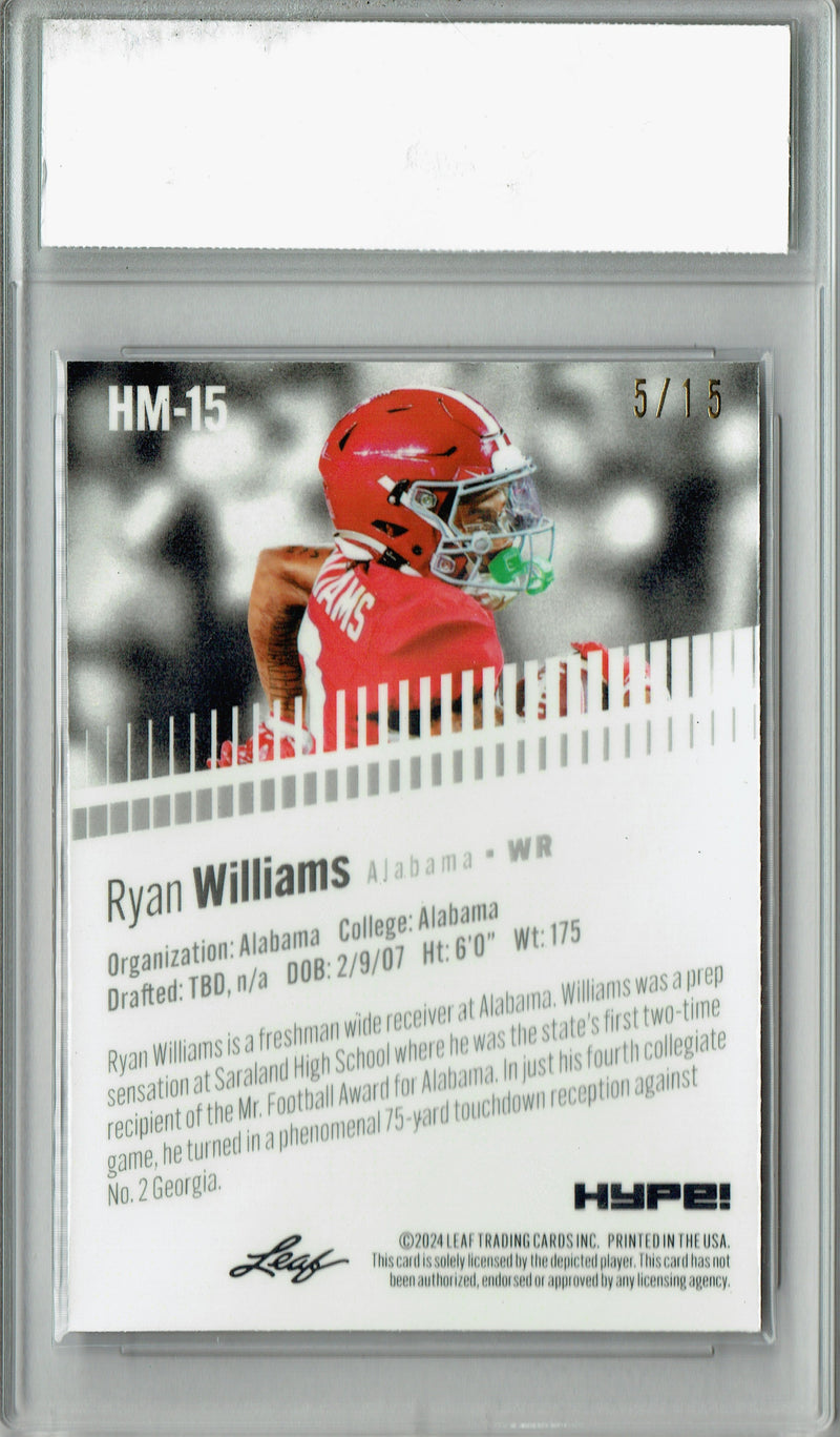 Ryan Williams Rookie Card Alabama Football Trading Card 2024 Leaf HYPE! Metal #HM-15 Purple Only 15 Made PGI 10