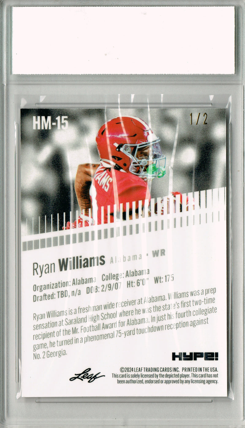 Ryan Williams Rookie Card Alabama Football Trading Card 2024 Leaf HYPE! Metal #HM-15 Red #2/2 Made PGI 10