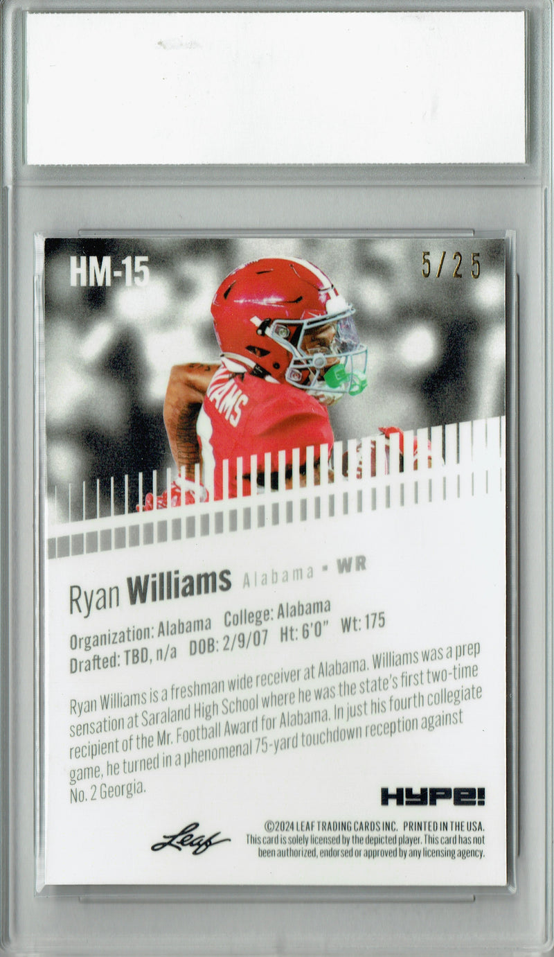 Ryan Williams Rookie Card Alabama Football Trading Card 2024 Leaf HYPE! Metal #HM-15 Silver Only 25 Made PGI 10