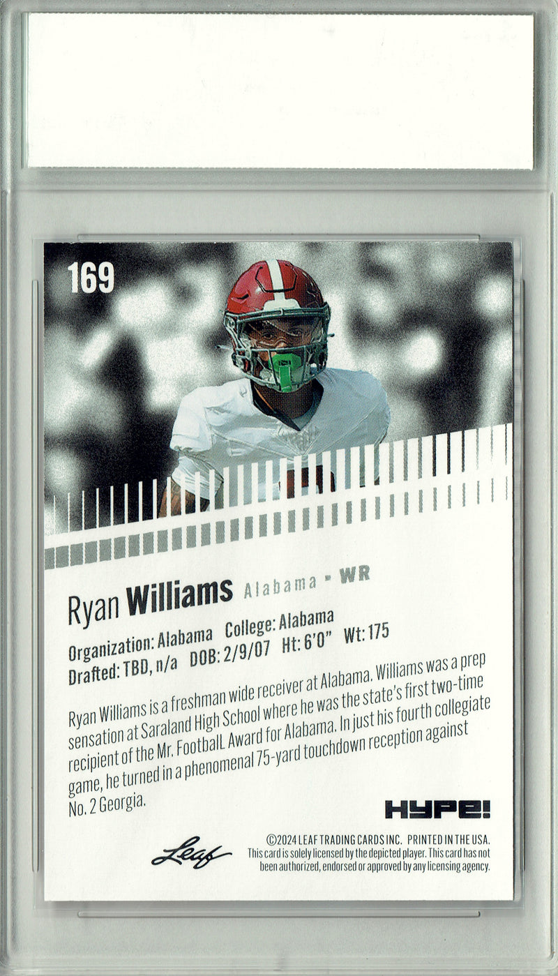 Ryan Williams 2024 Leaf HYPE! #169 Red SP 5 Made Rookie Card PGI 10