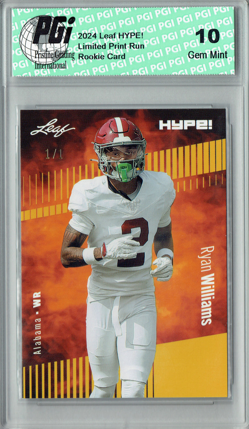 Ryan Williams Rookie Card Alabama PGI 10 Gem Mint Football Trading Card 2024 Leaf HYPE! #169 Gold Blank Back 1/1