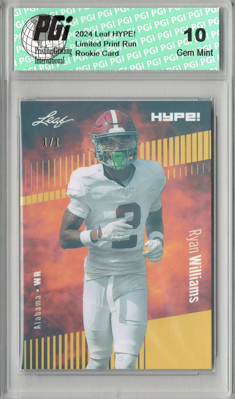 Ryan Williams Rookie Card Alabama PGI 10 Gem Mint Football Trading Card 2024 Leaf HYPE! #169 Gold Shimmer 1/1