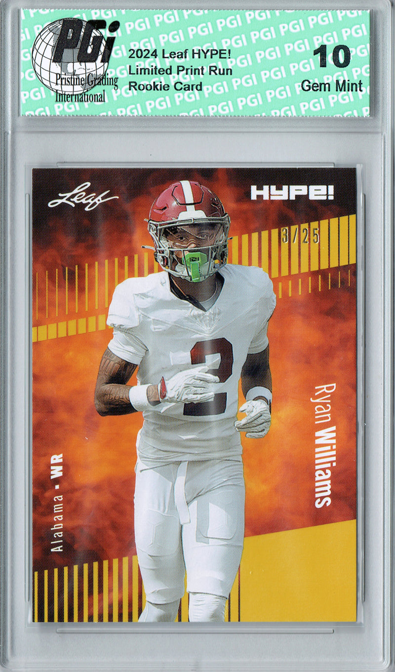 Ryan Williams Rookie Card Alabama PGI 10 Gem Mint Football Trading Card 2024 Leaf HYPE! #169 Gold SP 25 Made