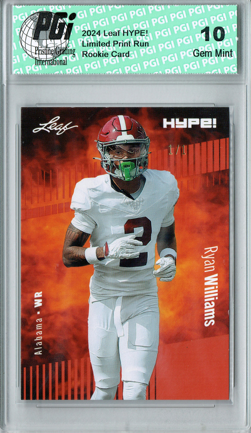 Ryan Williams Rookie Card Alabama PGI 10 Gem Mint Football Trading Card 2024 Leaf HYPE! #169 Masterpiece 1 of 1