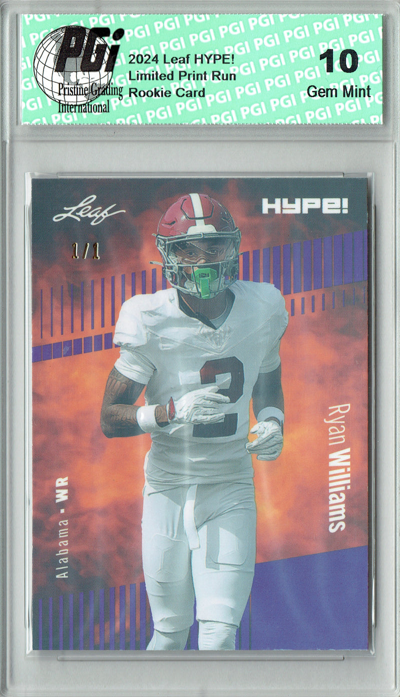 Ryan Williams Rookie Card Alabama PGI 10 Gem Mint Football Trading Card 2024 Leaf HYPE! #169 Purple Shimmer 1/1