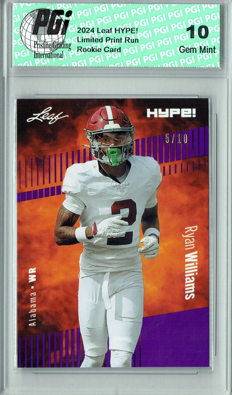 Ryan Williams Rookie Card Alabama PGI 10 Gem Mint Football Trading Card 2024 Leaf HYPE! #169 Purple SP 10 Made