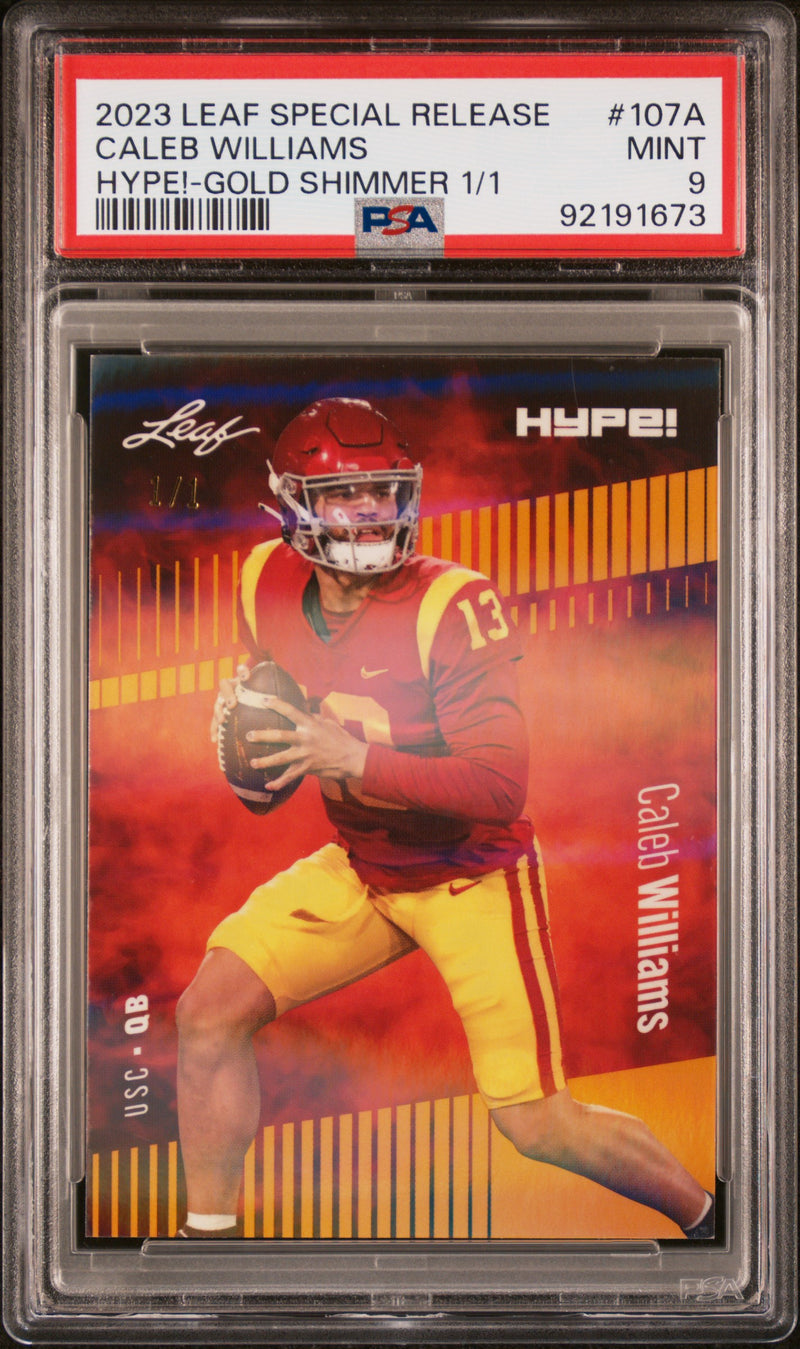 PSA 9 Caleb Williams 2023 Leaf HYPE #107A Gold Shimmer 1/1 Rookie Card Chicago Bears