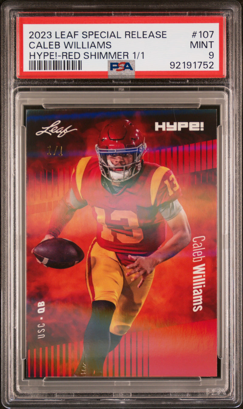 PSA 9 Caleb Williams 2023 Leaf HYPE #107 Red Shimmer 1/1 Rookie Card Chicago Bears