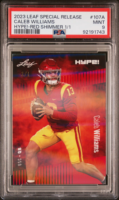 PSA 9 Caleb Williams 2023 Leaf Hype! #107A Red Shimmer 1/1 Rookie Card