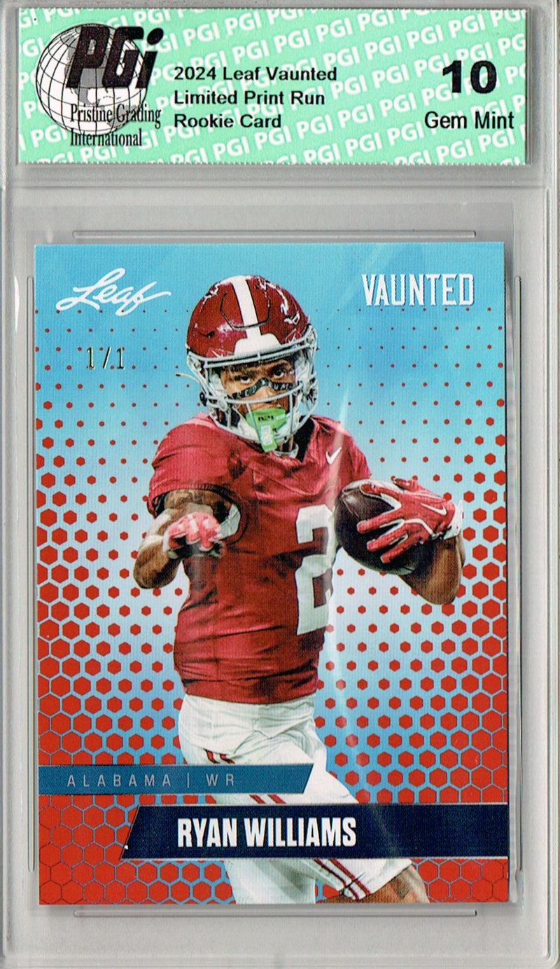Ryan Williams Rookie Card Alabama PGI 10 Gem Mint Football Trading Card 2024 Leaf Vaunted #V-15 Orange Blank Back 1/1