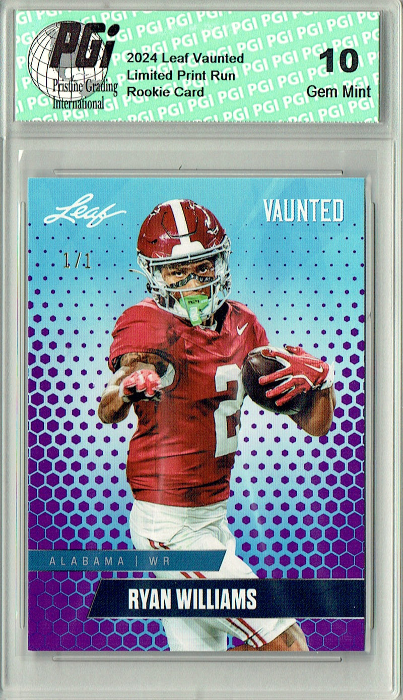 Ryan Williams Rookie Card Alabama PGI 10 Gem Mint Football Trading Card 2024 Leaf Vaunted #V-15 Purple Blank Back 1/1
