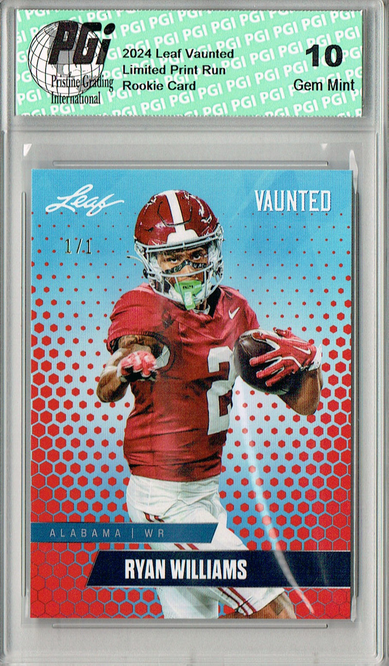 Ryan Williams Rookie Card Alabama PGI 10 Gem Mint Football Trading Card 2024 Leaf Vaunted #V-15 Red Blank Back 1/1