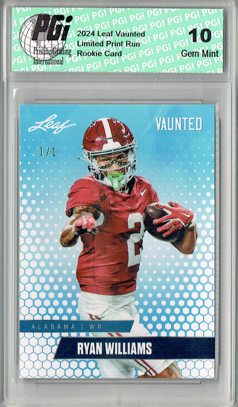 Ryan Williams Rookie Card Alabama PGI 10 Gem Mint Football Trading Card 2024 Leaf Vaunted #V-15 White Blank Back 1/1