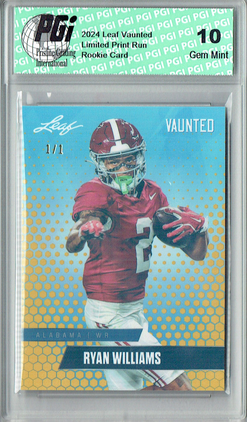 Ryan Williams Rookie Card Alabama PGI 10 Gem Mint Football Trading Card 2024 Leaf Vaunted #V-15 Gold Shimmer 1/1