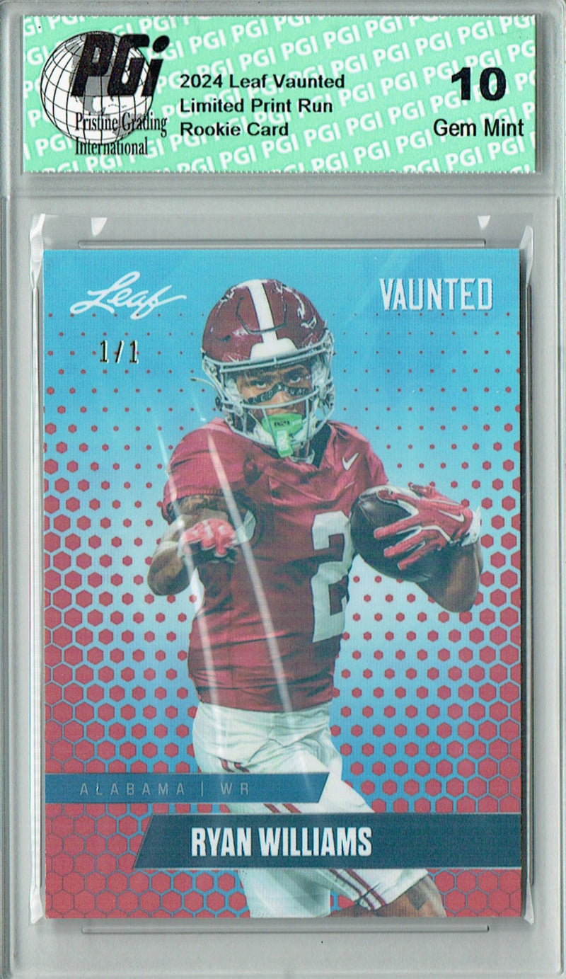 Ryan Williams Rookie Card Alabama PGI 10 Gem Mint Football Trading Card 2024 Leaf Vaunted #V-15 Orange Shimmer 1/1