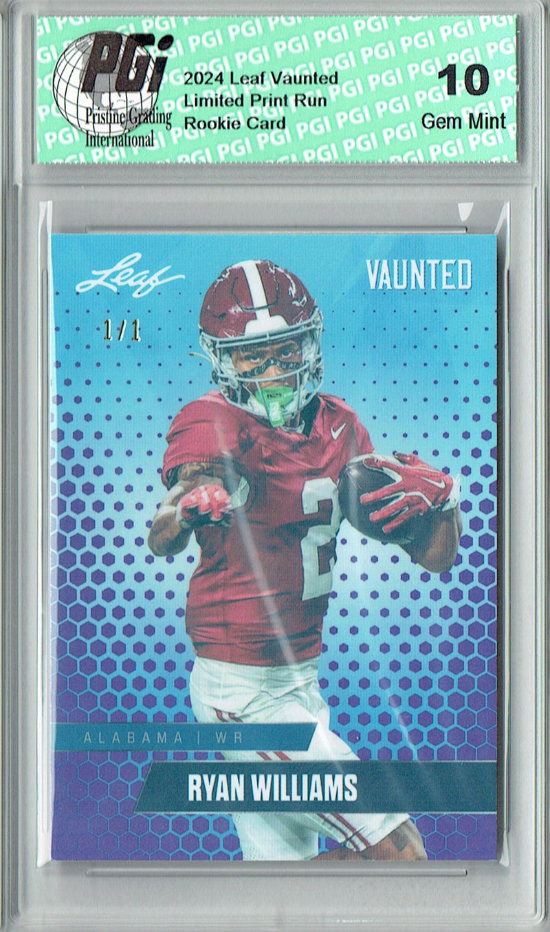 Ryan Williams Rookie Card Alabama PGI 10 Gem Mint Football Trading Card 2024 Leaf Vaunted #V-15 Purple Shimmer 1/1