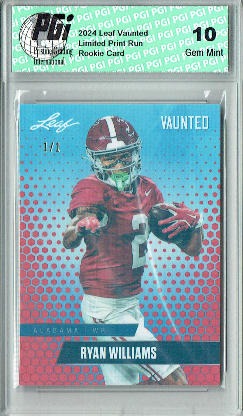 Ryan Williams Rookie Card Alabama PGI 10 Gem Mint Football Trading Card 2024 Leaf Vaunted #V-15 Red Shimmer 1/1