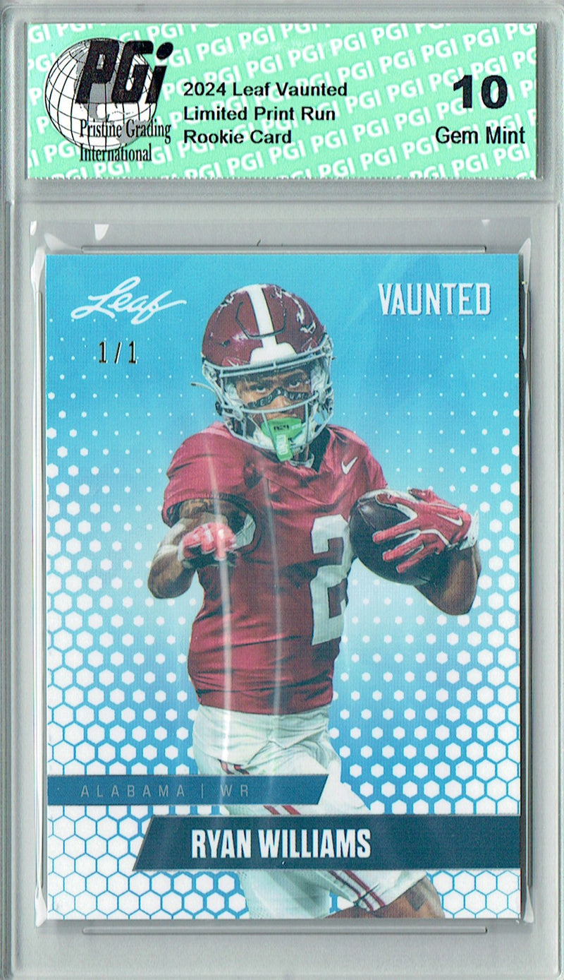 Ryan Williams Rookie Card Alabama PGI 10 Gem Mint Football Trading Card 2024 Leaf Vaunted #V-15 White Shimmer 1/1