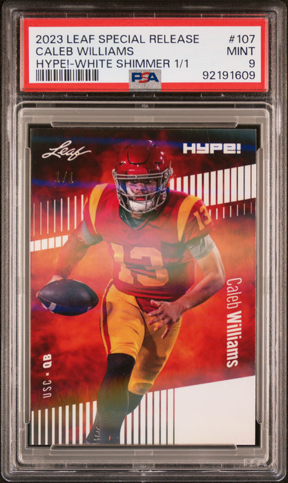 PSA 9 Caleb Williams 2023 Leaf Hype! #107 White Shimmer 1/1 Rookie Card