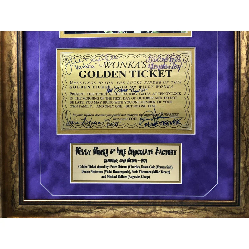 Willy Wonka All Kids X5 Signed Framed Golden Ticket JSA COA Autograph Movie Cast Wilder