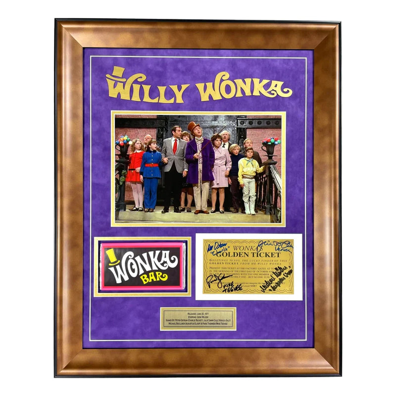 Willy Wonka Kids X4 Cast Autographed Framed Golden Ticket Bar JSA COA Signed Chocolate Factory
