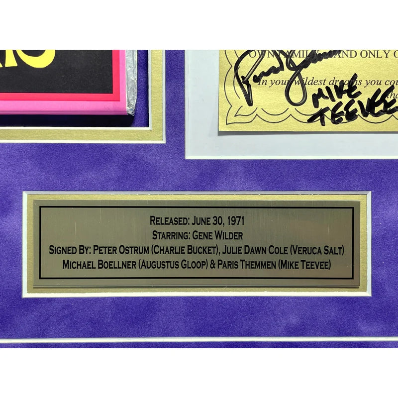 Willy Wonka Kids X4 Cast Autographed Framed Golden Ticket Bar JSA COA Signed Chocolate Factory