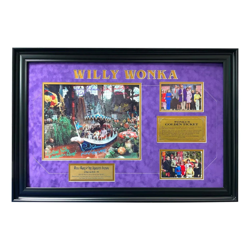 Willy Wonka Kids X5 Signed Framed 11x14 Photo Golden Ticket Paris Themmen COA Autograph Black
