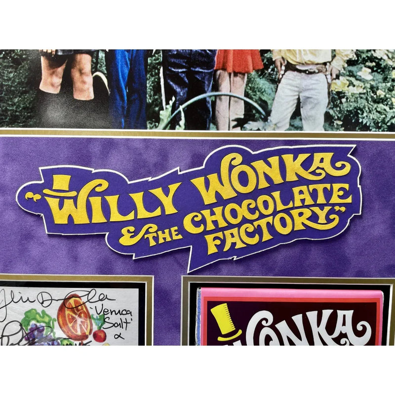 Willy Wonka Kids X5 Signed Wallpaper Framed Gobstopper Bar Collage JSA COA Autograph Cast