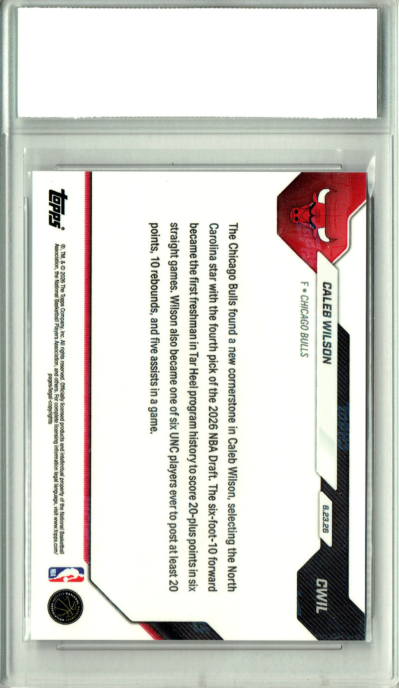 Caleb Wilson Rookie Card 2026 Topps Now #CWIL NBA Draft Night, PGI 10, Chicago Bulls Basketball
