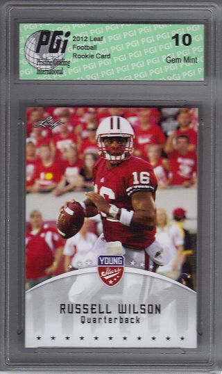 Russell Wilson Rookie Card Seattle PGI 10 Gem Mint Football Trading Card 2012 Leaf #77