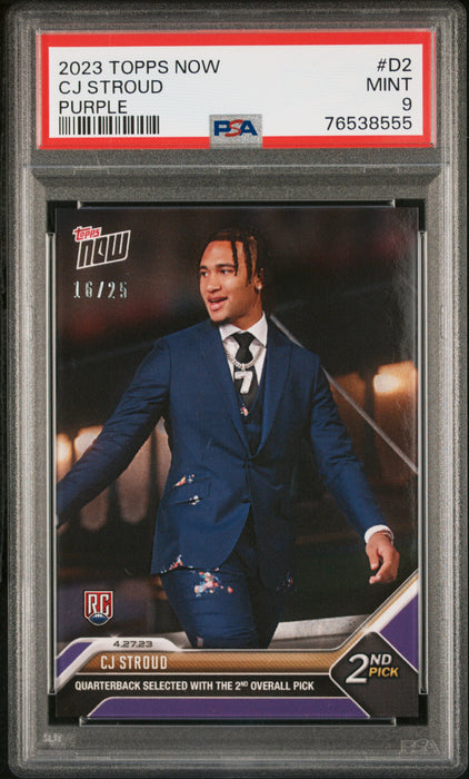 PSA 9 MINT CJ Stroud 2023 Topps Now #D2 Rookie Card Draft Night Purple #16/25