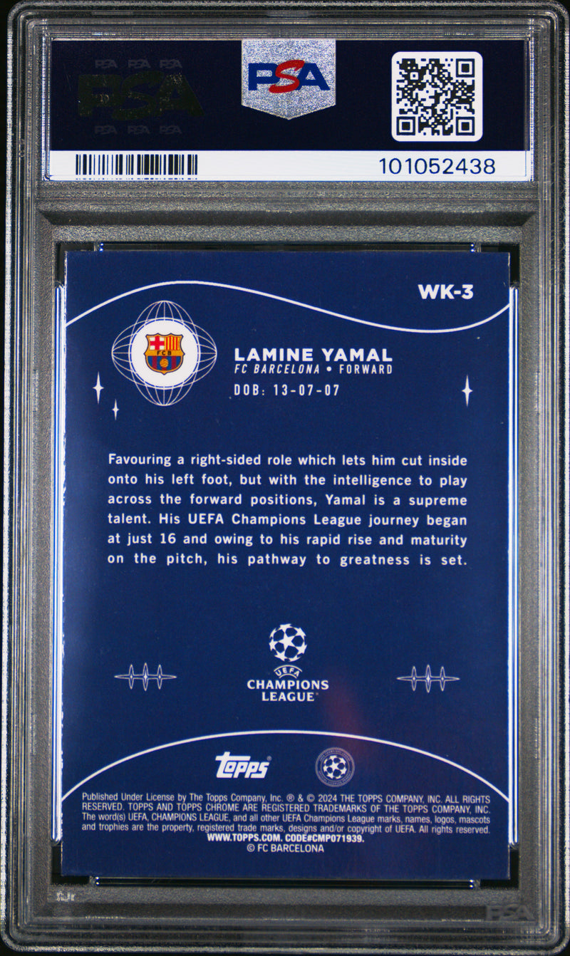 PSA 10 Lamine Yamal 2023 Topps Chrome #WK3 Wonderkids Rookie Card Barcelona
