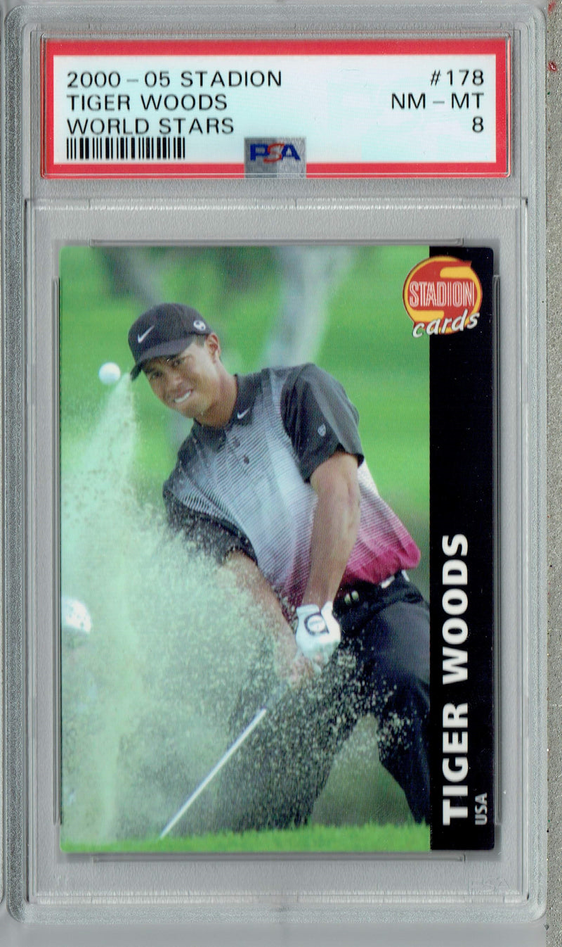 PSA 8 NM-MT Tiger Woods 2000 Stadion #178 Rookie Card World Stars