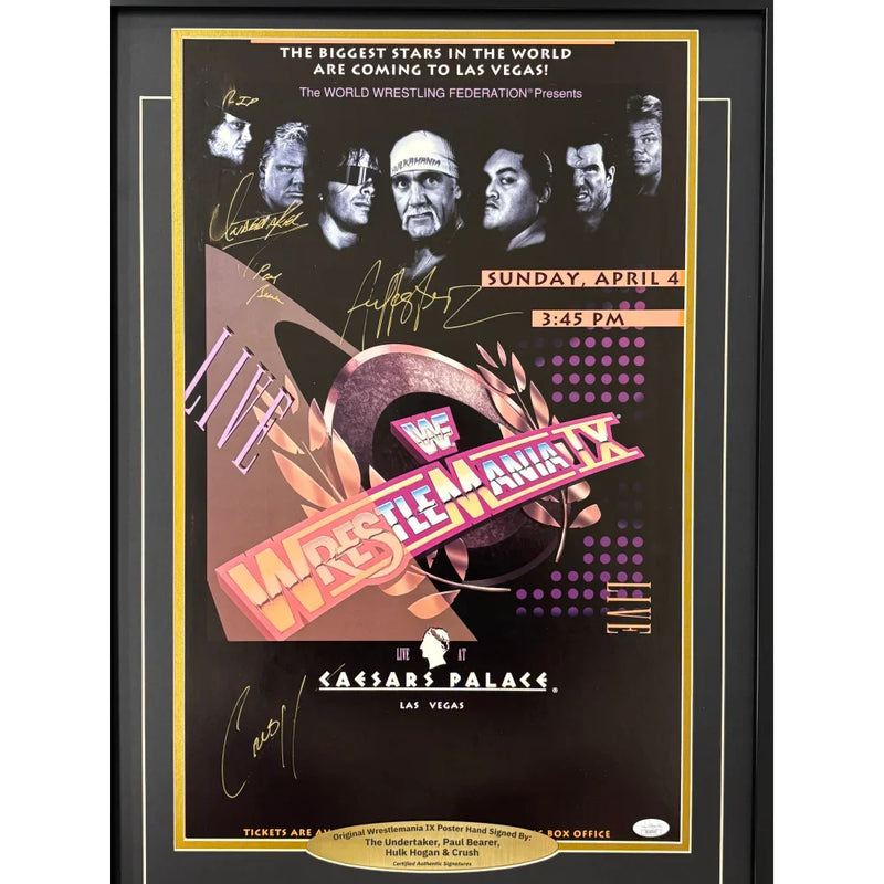 Wrestlemania IX Original Poster Signed Undertaker Paul Bearer Crush Hulk Hogan JSA 9 Autographed