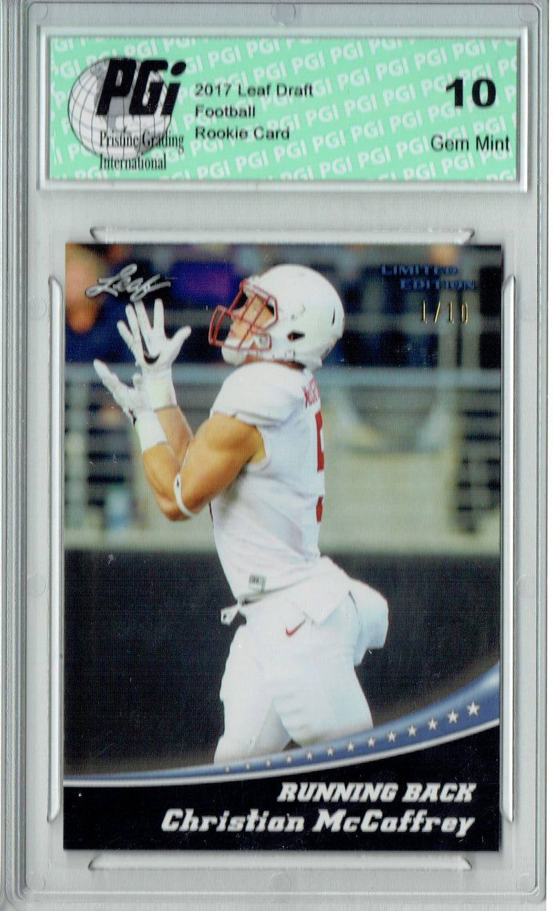 Christian McCaffrey Rookie Card Carolina PGI 10 Gem Mint Football Trading Card 2017 Leaf Limited Edition #1 Silver #1 of 10