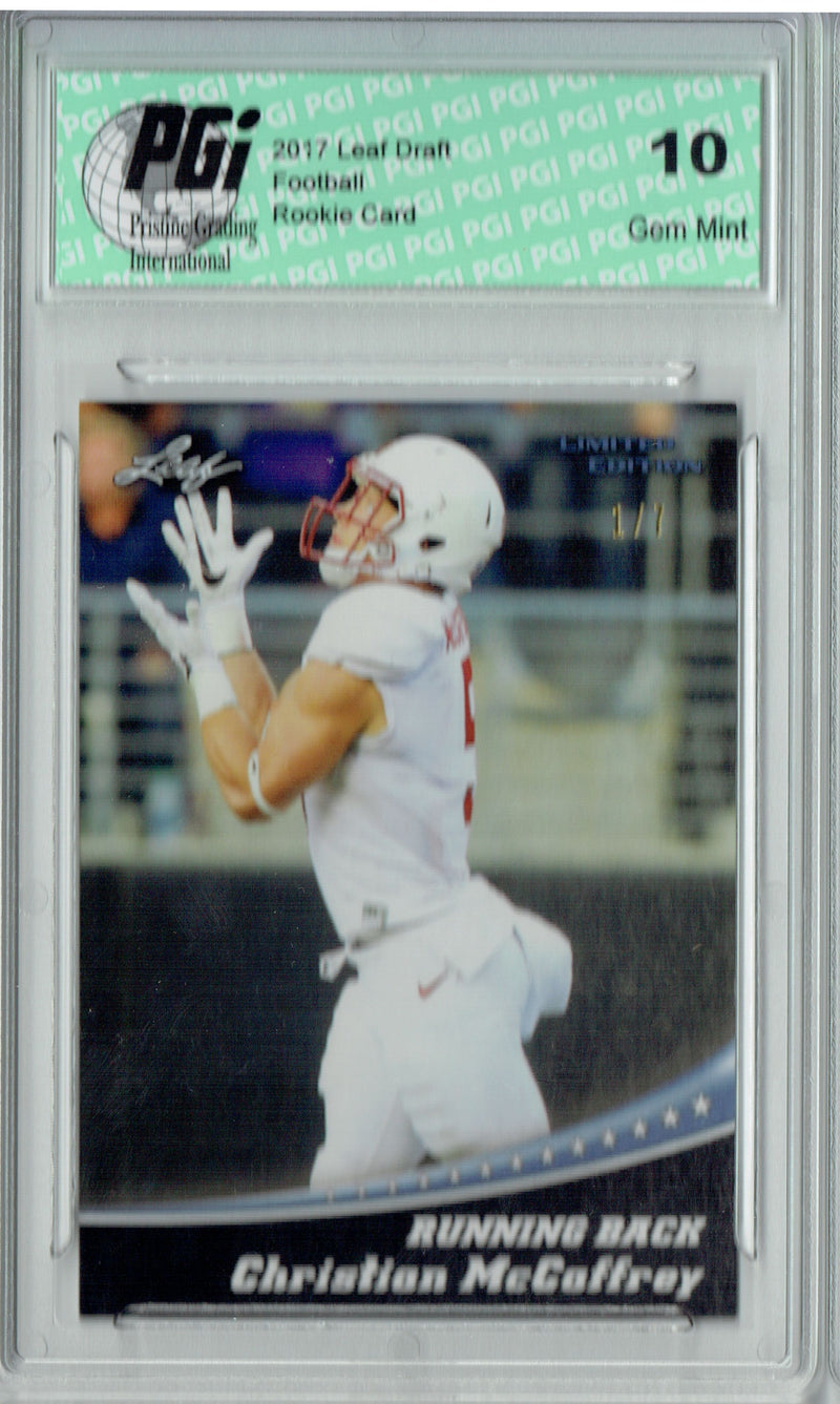 Christian McCaffrey Rookie Card Carolina PGI 10 Gem Mint Football Trading Card 2017 Leaf Limited Edition #1 Silver #1 of 7