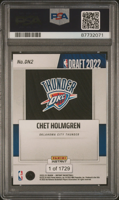 PSA 10 Chet Holmgren 2022 Panini Instant #DN2 Draft Night Thunder Rookie Card