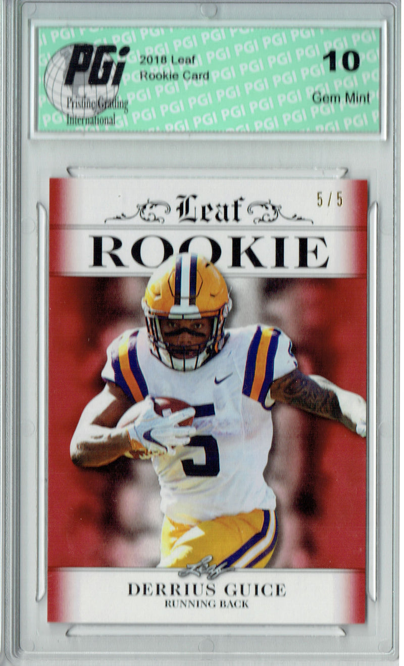 Derrius Guice Rookie Card Washington PGI 10 Gem Mint Football Trading Card 2018 Leaf Exclusive #RA-07 Ruby Jersey #5/5