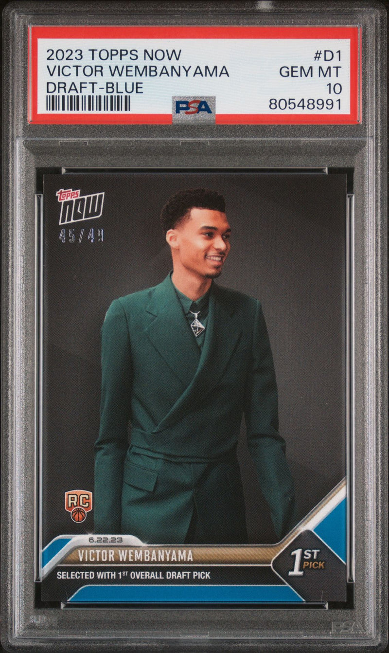 PSA 10 Victor Wembanyama 2023 Topps Now #D1 Blue SP #45/49 Made Rookie Card