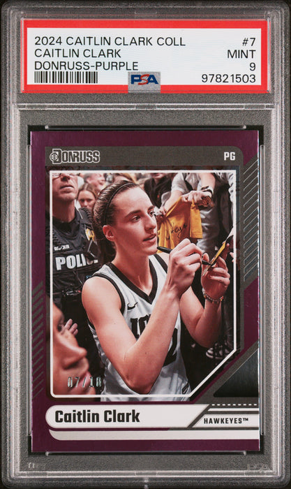 PSA 9 2024 Panini Caitlin Clark Collection Donruss Purple SP #7/10 Rookie Card