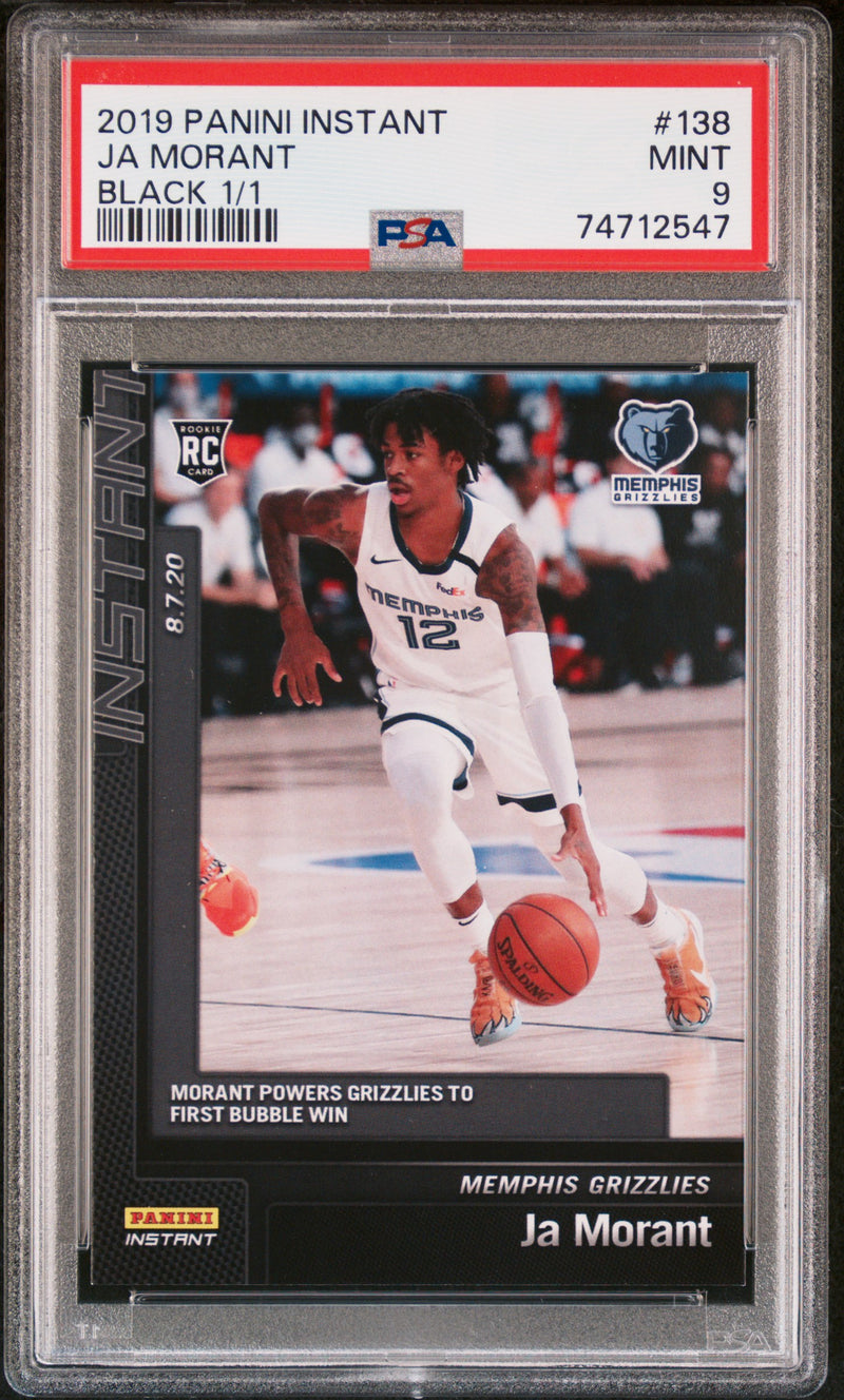 PSA 9 MINT Ja Morant 2019 Panini Instant #138 Black 1/1 Rookie Card Bubble Win