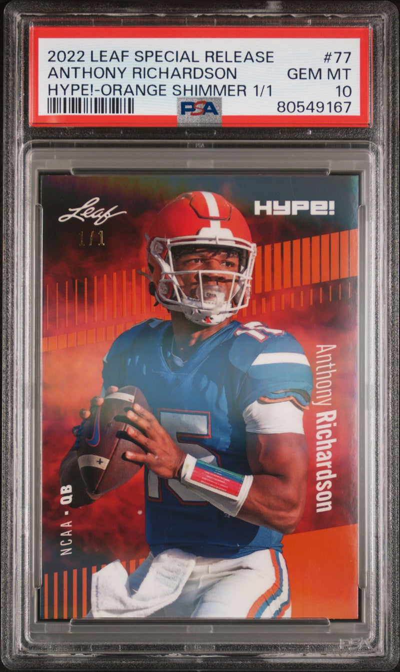 PSA 10 Anthony Richardson 2022 Leaf Hype! #77 Orange Shimmer 1/1 Rookie Card