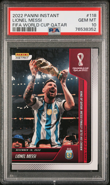 PSA 10 GEM-MT Lionel Messi 2022 Panini Instant #118 Rare Trading Card FIFA World Cup Qatar